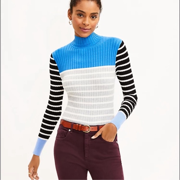Loft Ribbed & Stripe Long Sleeve Turtleneck - Picture 3 of 7